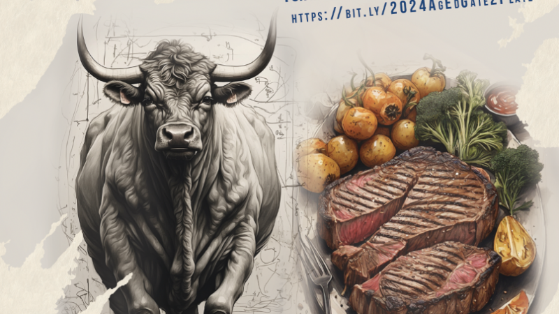 Gate to Plate Flyer with information about event and drawing of Steer and Steak with food plate