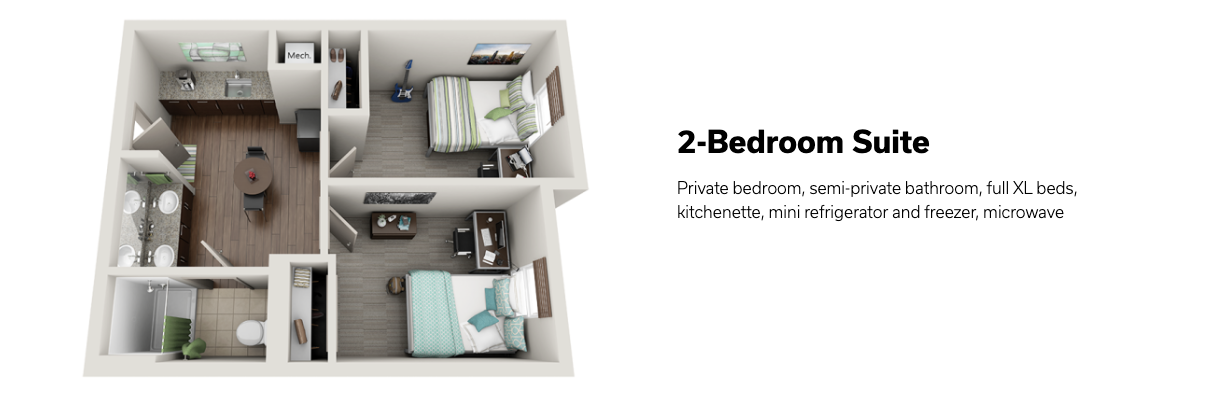 a high layout view of a 2 bedroom suite at uk
