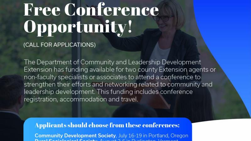 Flyer for free conference opportunity with information and background photo of conference speaker